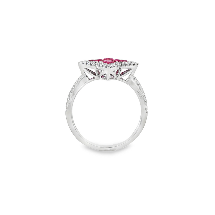 18K White Gold Ruby & Diamond Ring – 1.14ctw Rubies, 0.34ctw Diamonds