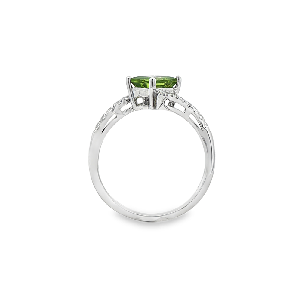 14K White Gold Peridot & Natural Diamond Ring