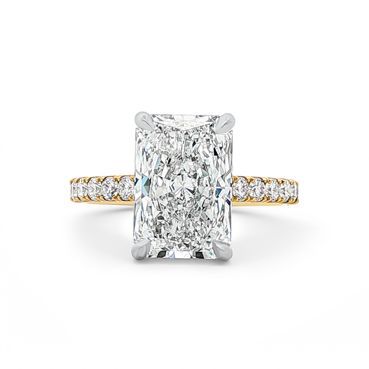 18K Yellow Gold & Platinum Cathedral Hidden Halo Lab Grown Diamond Semi-Mount Engagement Ring