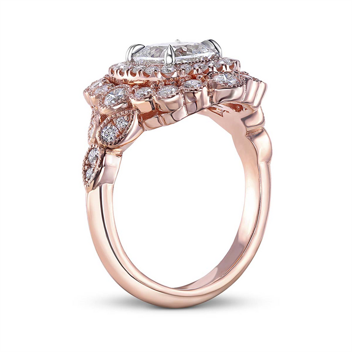 14K Rose Gold Ballerina Diamond Halo Semi-Mount Engagement Ring - 1.10ctw.