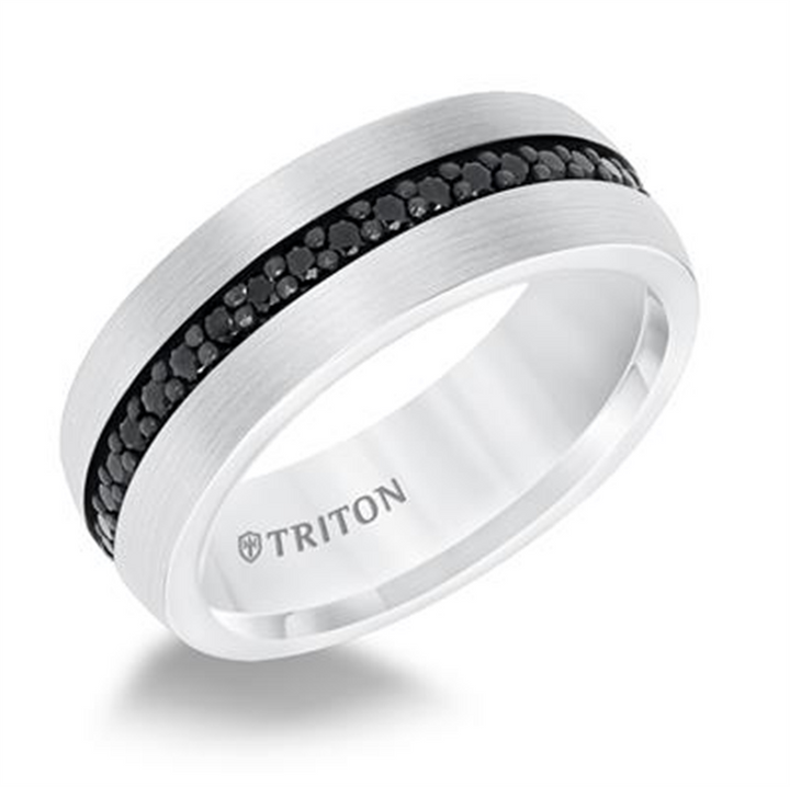 Triton Comfort Fit White Tungsten All Around Black Sapphire Band – 8mm