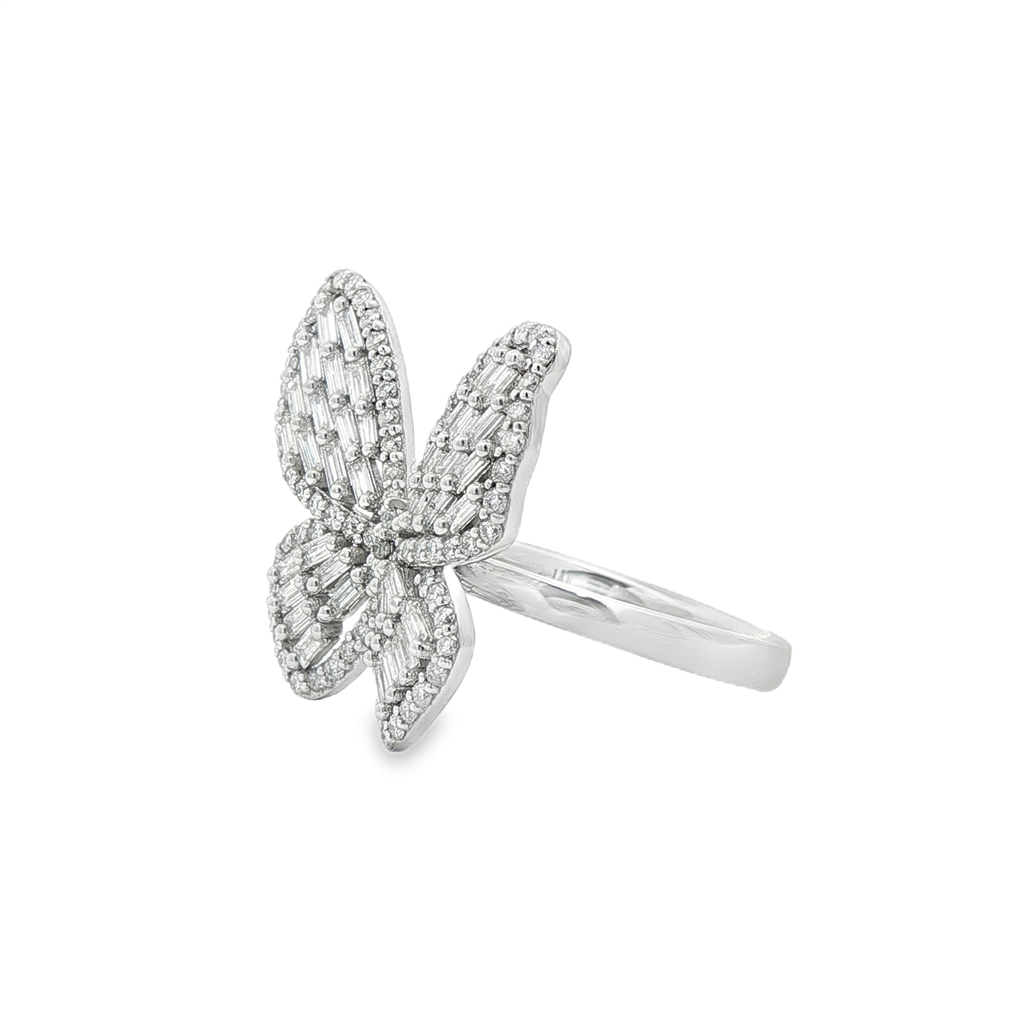 14K White Gold Natural Diamond Butterfly Ring – 1.28ctw.