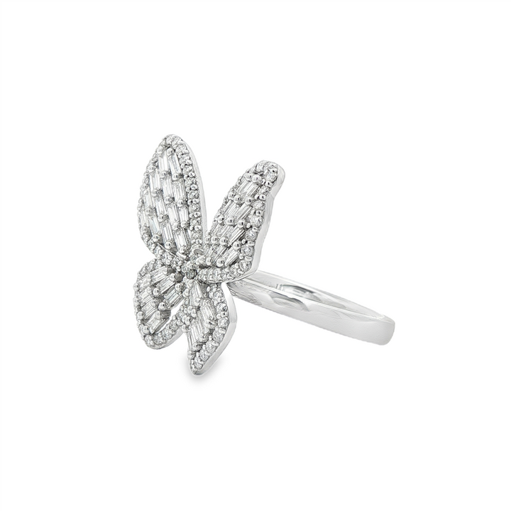 14K White Gold Natural Diamond Butterfly Ring – 1.28ctw.