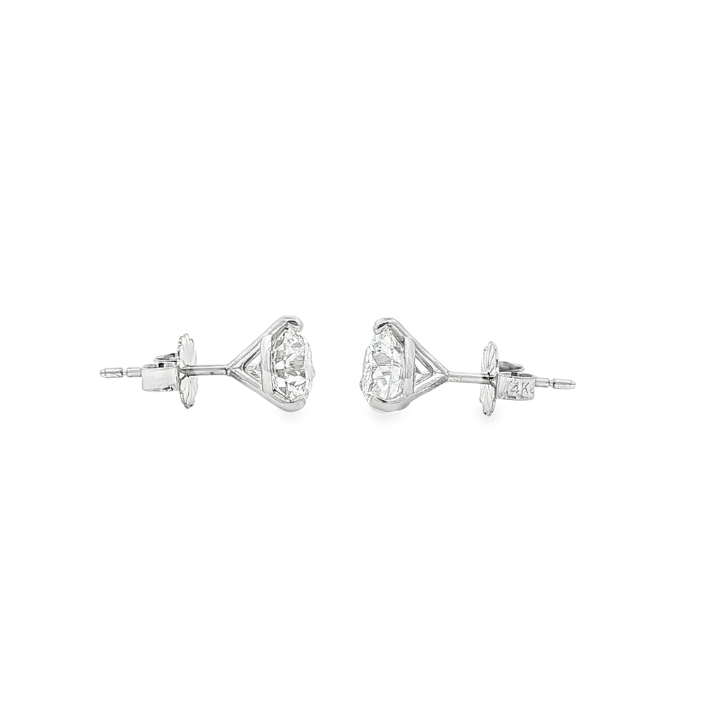 14K White Gold Natural Diamond Martini Stud Earrings – 2.25ctw I/SI2 (GIA Certified)