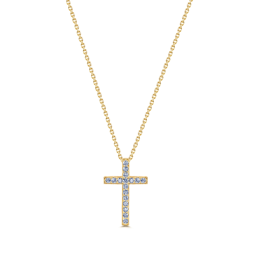 18K Yellow Gold Diamond Cross Pendant 0.58ctw.