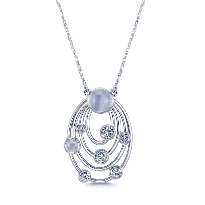 14K White Gold Moonstone & Diamond Pendant 3.74ctw/1.45ctw.