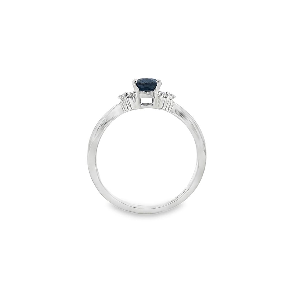 14K White Gold Blue Sapphire & Diamond Ring – 0.89ct Sapphire, 0.25ctw Diamonds