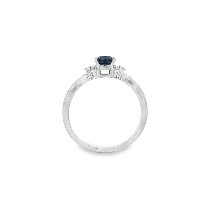 14K White Gold Blue Sapphire & Diamond Ring – 0.89ct Sapphire, 0.25ctw Diamonds