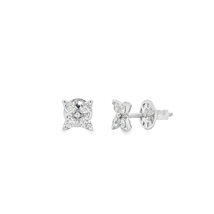14K White Gold Butterfly Natural Diamond Stud Earrings – 0.37ctw, 6.5mm, 1.8g