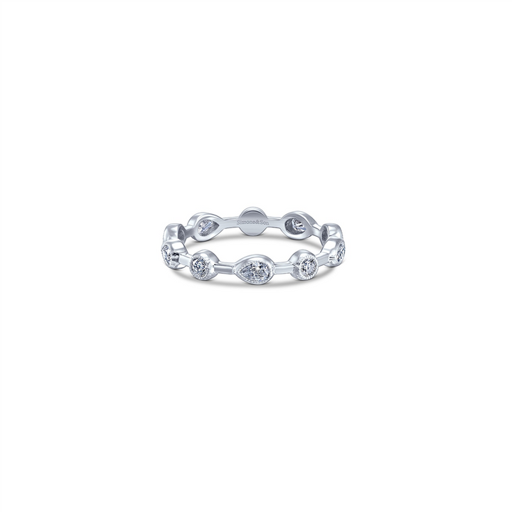 14K White Gold Pear Shaped & Round Diamond Bezel Band 0.55ctw.