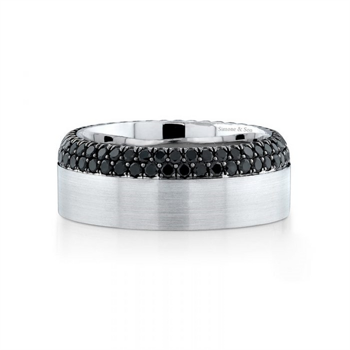 14K White Gold – Double Row Black Diamond Wedding Band 1.72ctw