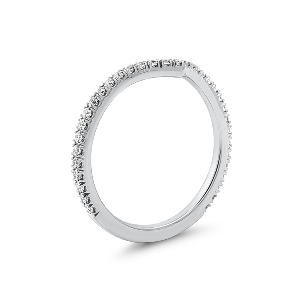 14K White Gold Round Natural Diamond Chevron Wedding Band