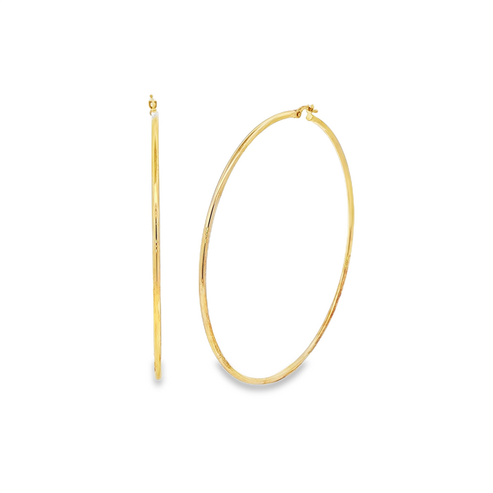 14K Yellow Gold 70mm x 2mm Hoop Earrings – 3.5g