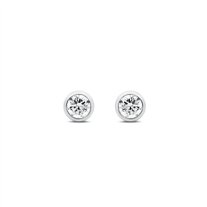 14K White Gold Round Bezel Set Lab Grown Diamond Earrings – 0.89ctw.
