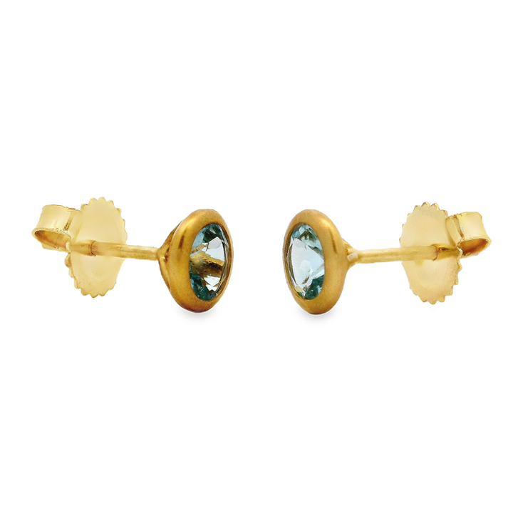 18K Yellow Gold Aquamarine Bezel Stud Earrings – 0.86ctw.