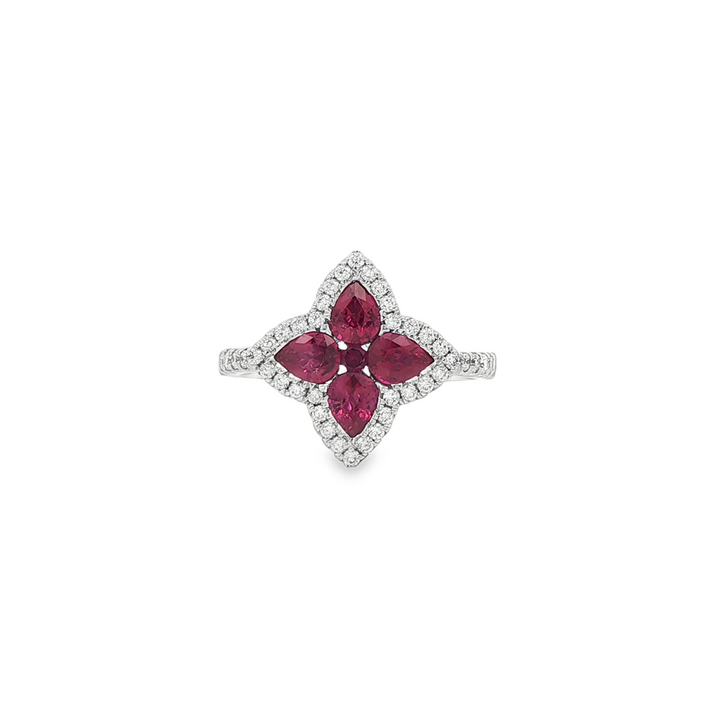 18K White Gold Ruby & Diamond Ring – 1.14ctw Rubies, 0.34ctw Diamonds