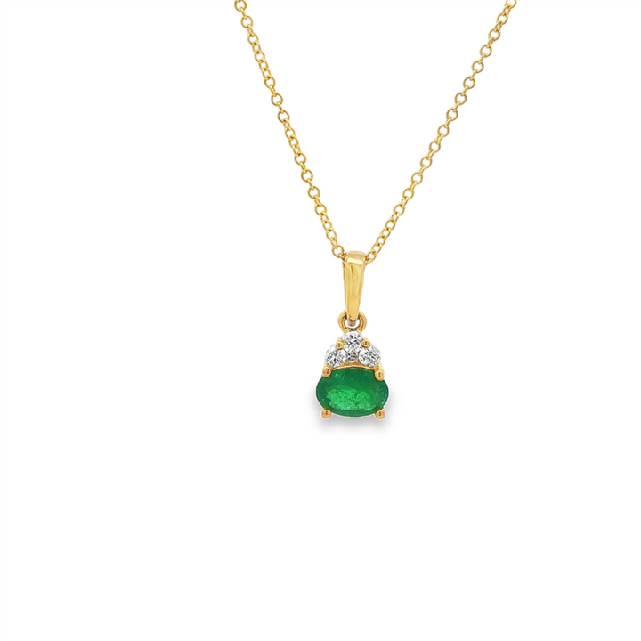 14K Yellow Gold Emerald & Diamond Pendant – 0.42ct / 0.10ctw