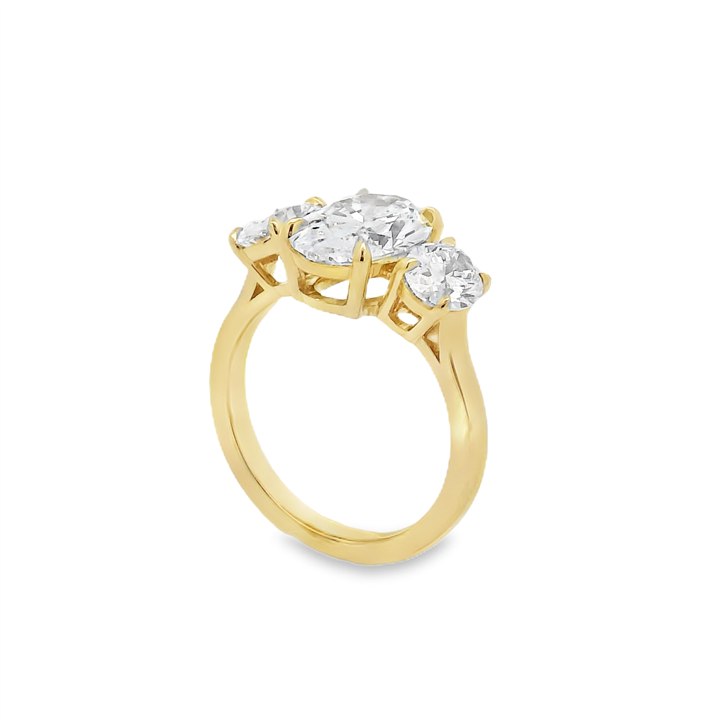 14K Yellow Gold 3-Stone Lab-Grown Oval Diamond Ring – Size 6.5