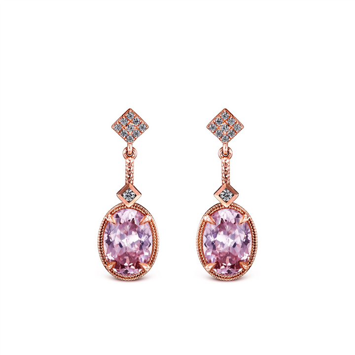 14K Rose Gold Diamond 0.20ctw and Pink Zircon 9.26ctw Earrings