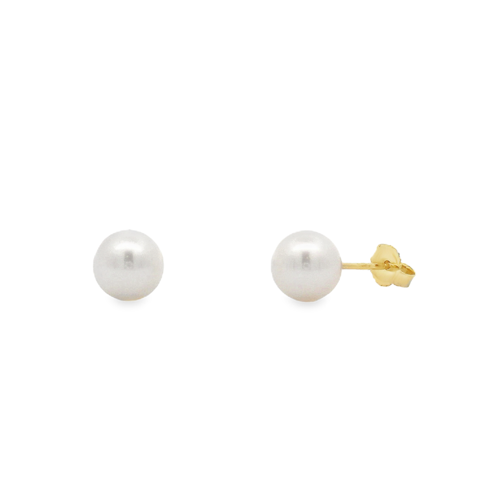 14K Yellow Gold Freshwater Pearl Stud Earrings – 7–7.5mm