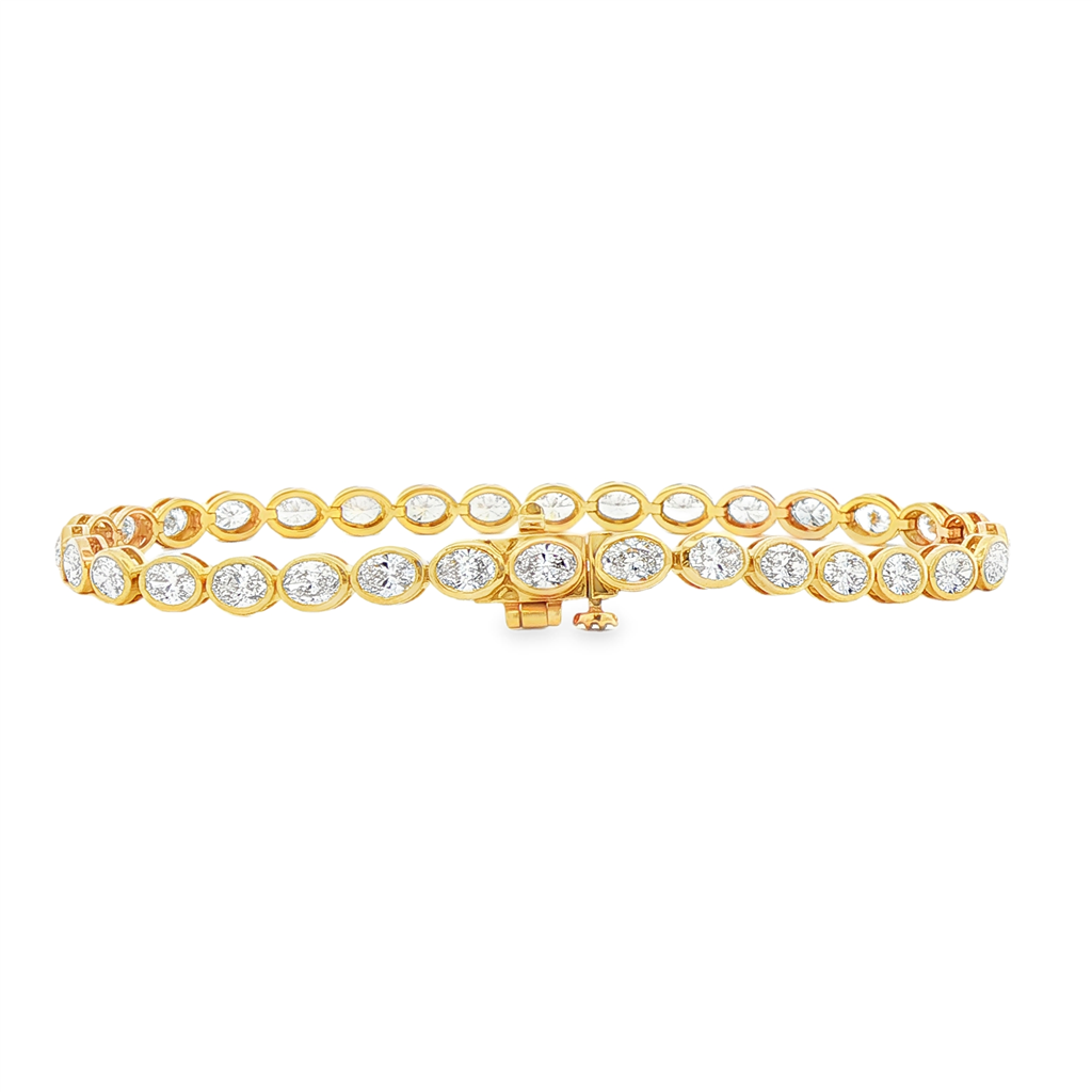 14K Yellow Gold Lab-Grown Oval Diamond Bezel-Set Tennis Bracelet – approx. 5.60 CTW, 8.8g