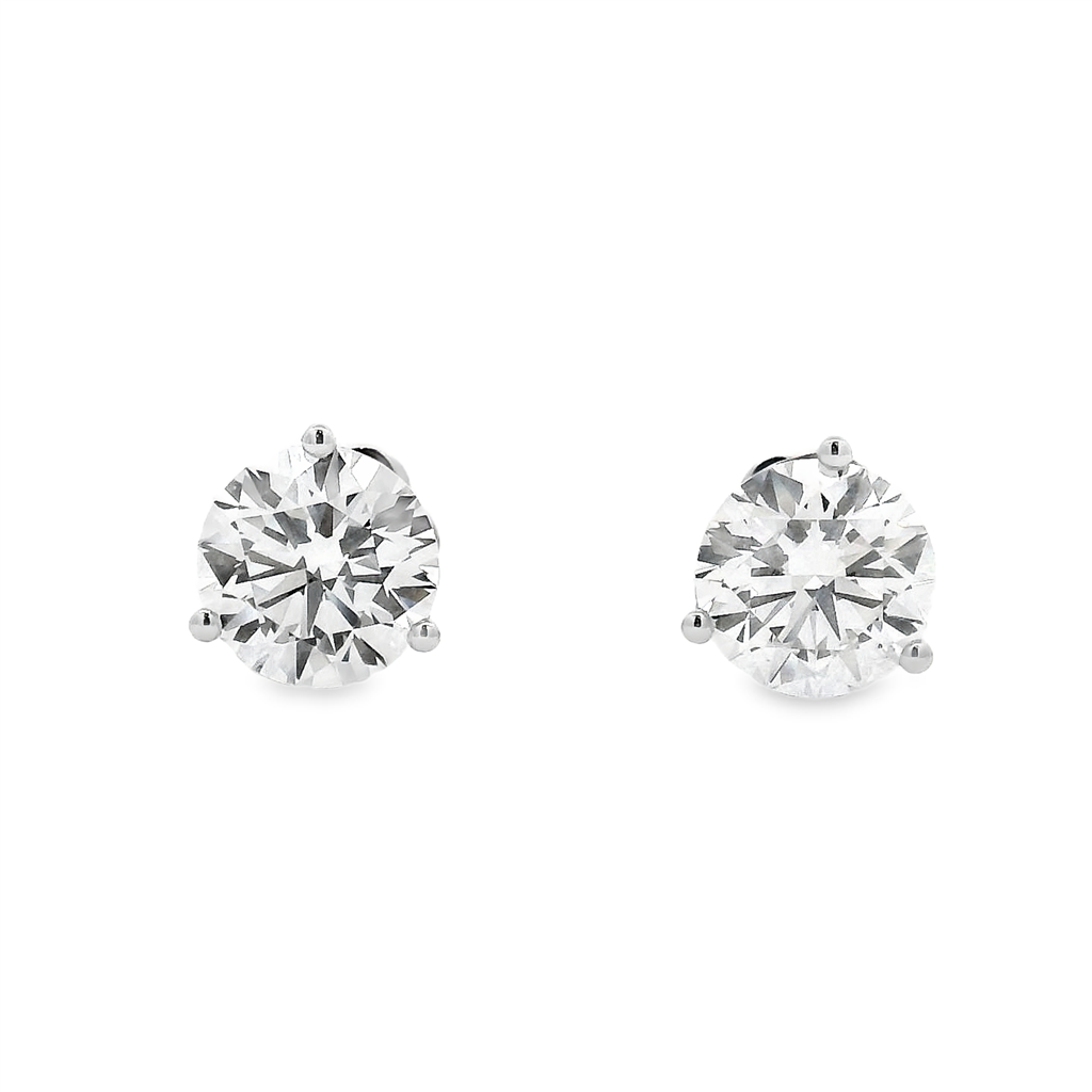 14K White Gold 3.00ctw Round Lab Grown Diamond Stud Earrings – VS1-VS2, D-F