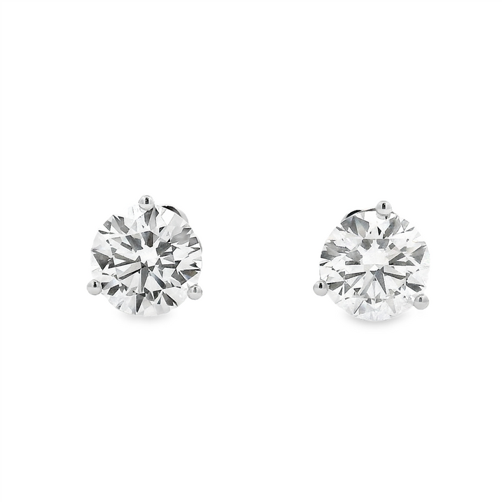 14K White Gold 3.00ctw Round Lab Grown Diamond Stud Earrings – VS1-VS2, D-F