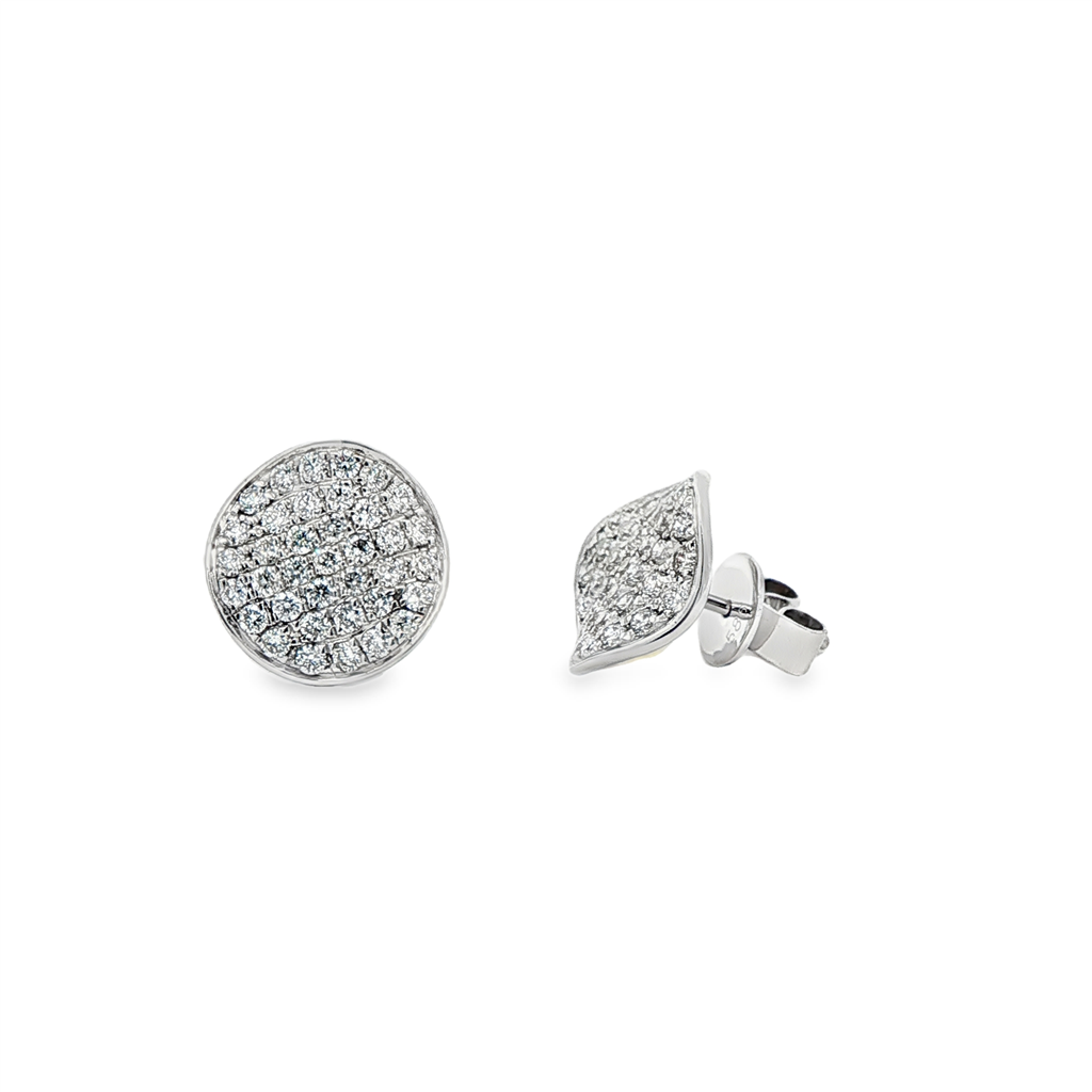14K White Gold Wavy Disc Diamond Stud Earrings – 1.08ctw.