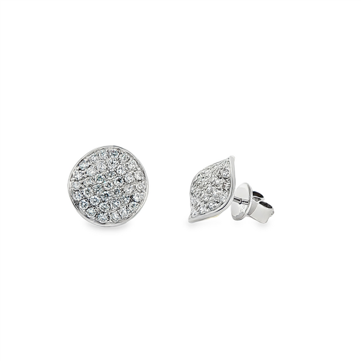 14K White Gold Wavy Disc Diamond Stud Earrings – 1.08ctw.