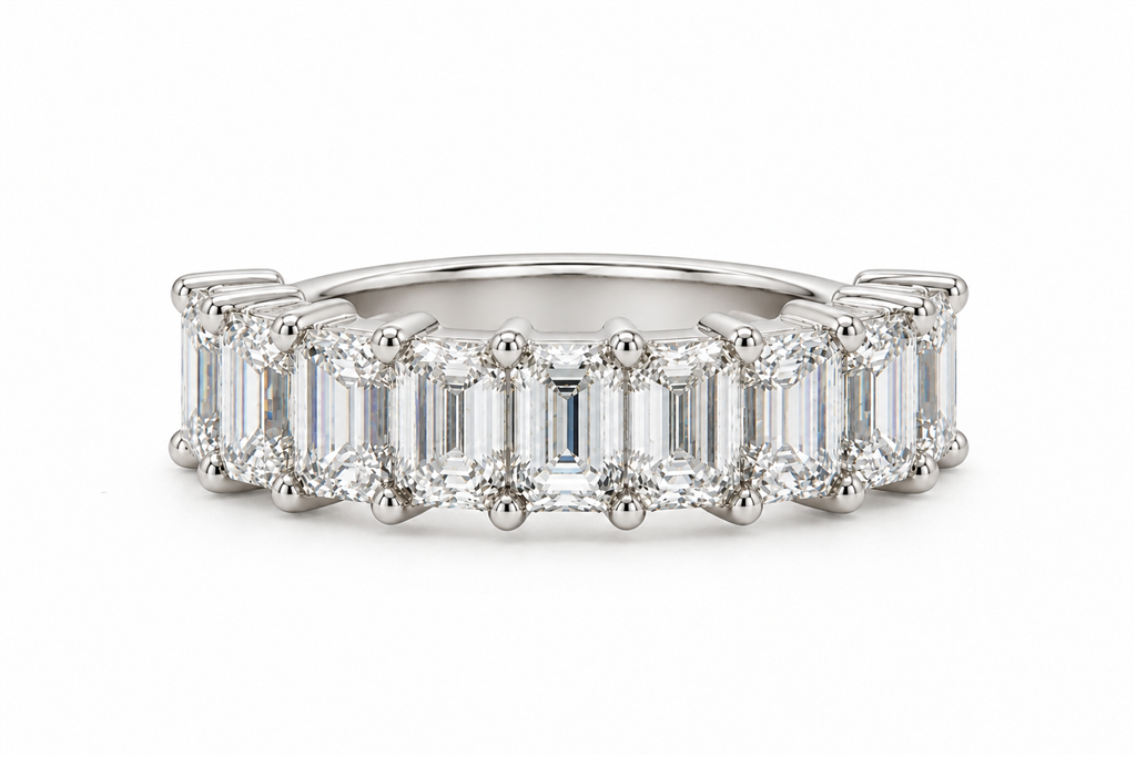 14K White Gold 3.66 CTW Lab-Grown Emerald-Cut Diamond Nine-Stone Band