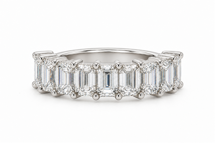 14K White Gold 3.66 CTW Lab-Grown Emerald-Cut Diamond Nine-Stone Band