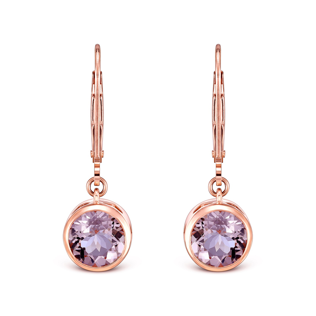 14K Rose Gold Hanging Morganite Earrings 3.17ctw.