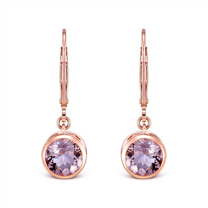 14K Rose Gold Hanging Morganite Earrings 3.17ctw.