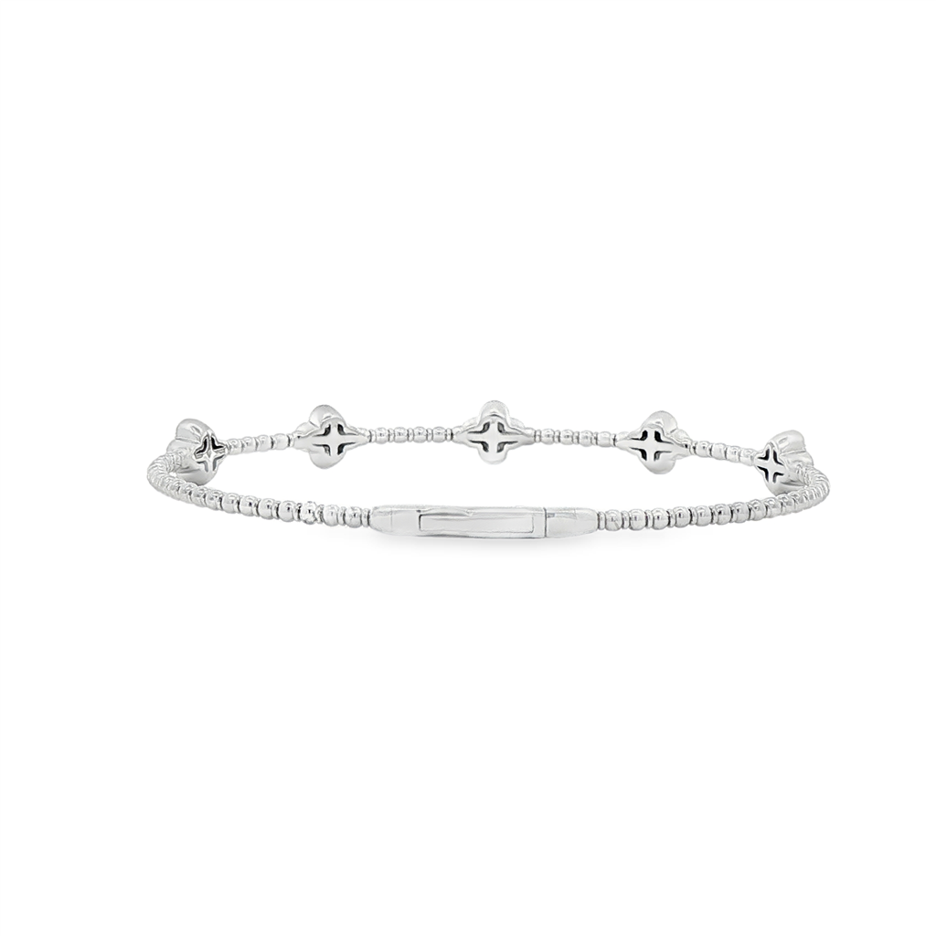 14K White Gold Extra Large Flower Flexi Bracelet – 1.10ctw Natural Diamonds, 6.6g