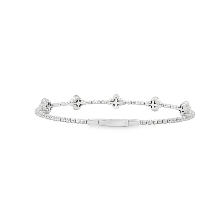 14K White Gold Extra Large Flower Flexi Bracelet – 1.10ctw Natural Diamonds, 6.6g