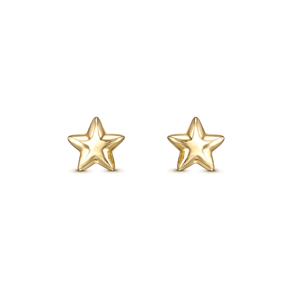 14K Yellow Gold Star Studs