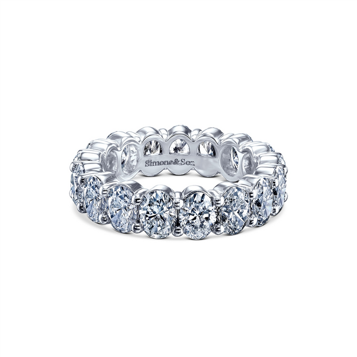 18K White Gold Natural Oval Diamond Eternity Band 5.48ctw.