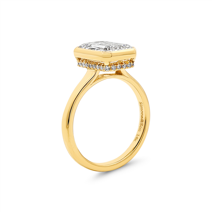 14K Yellow Gold 4.01ct Lab Grown Emerald Cut Diamond Hidden Halo Engagement Ring
