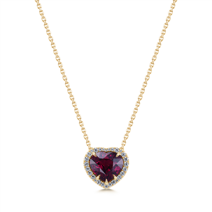 14K Yellow Gold Heart Shaped 6.52ct Garnet Diamond Halo Pendant