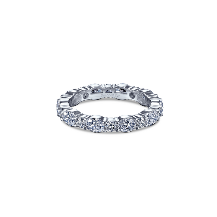 18K White Gold Oval and Round Diamond Wedding Band 1.55ctw.