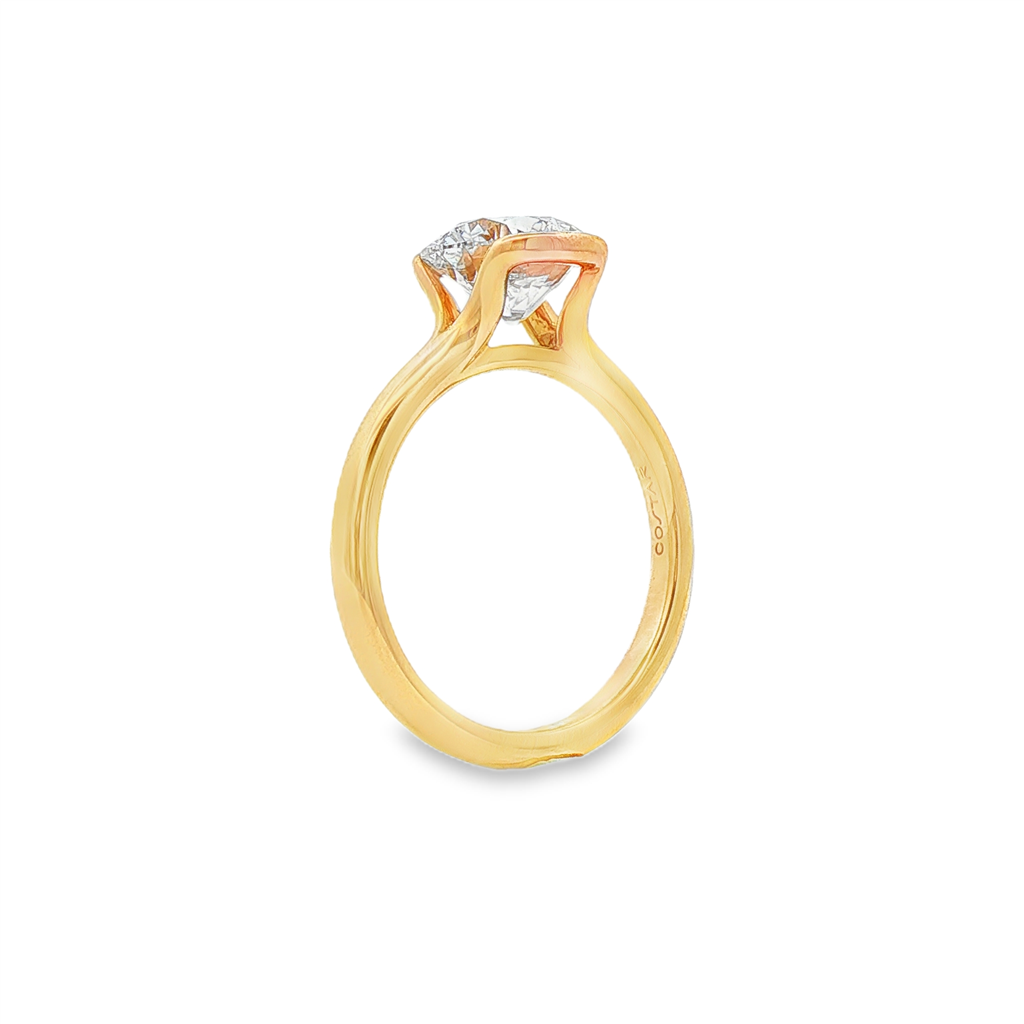 14K Yellow Gold 2.04ct Lab Grown Round Diamond Semi Bezel Engagement Ring