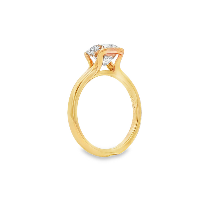 14K Yellow Gold 2.04ct Lab Grown Round Diamond Semi Bezel Engagement Ring