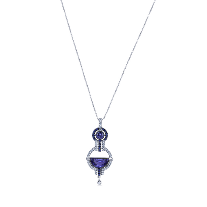 18K White Gold Tanzanite, Sapphire & Diamond Pendant