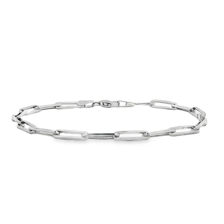 14K White Gold Handmade Long Link Chain Bracelet – 3.8 x 12mm, 8", 5.4g