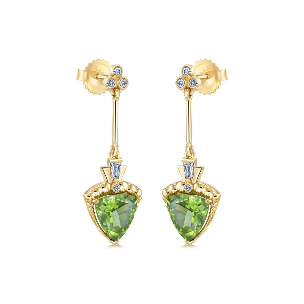 14K Yellow Gold Peridot & Diamond Earrings