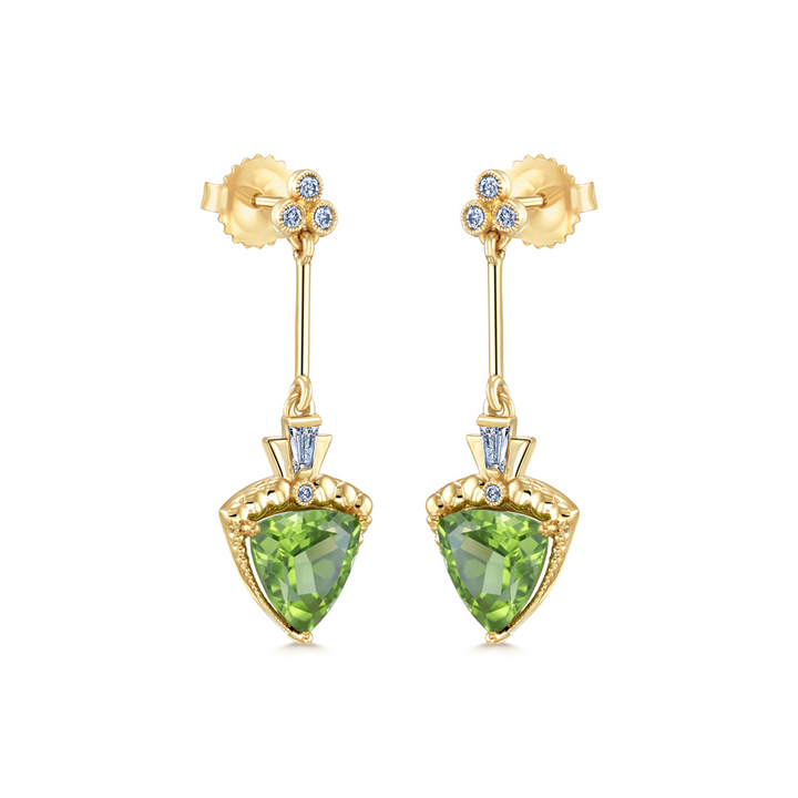 14K Yellow Gold Peridot & Diamond Earrings