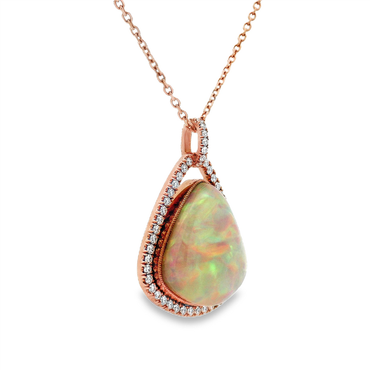 14K Rose Gold Opal and Diamond Pendant – 12.95ctw.