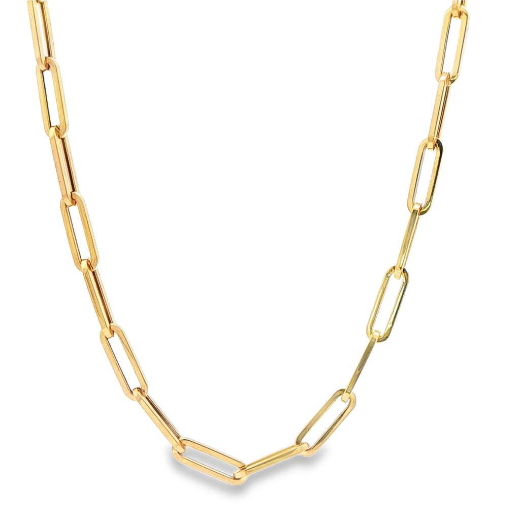 14K Yellow Gold Hollow Paperclip Necklace – 3.7 × 12mm, 24"