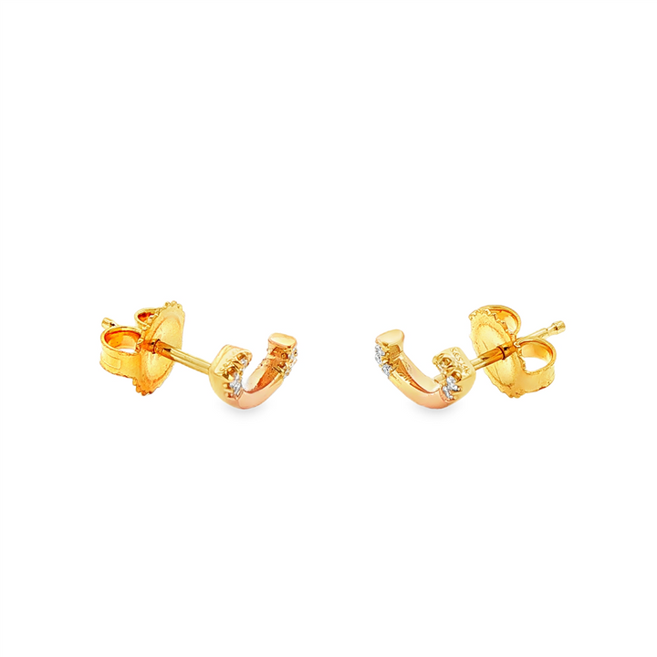 14K Yellow Gold Mini Smile Diamond Stud Earrings with Plain Center – 0.07ctw (Smile-L-MiniPlain-Stud)