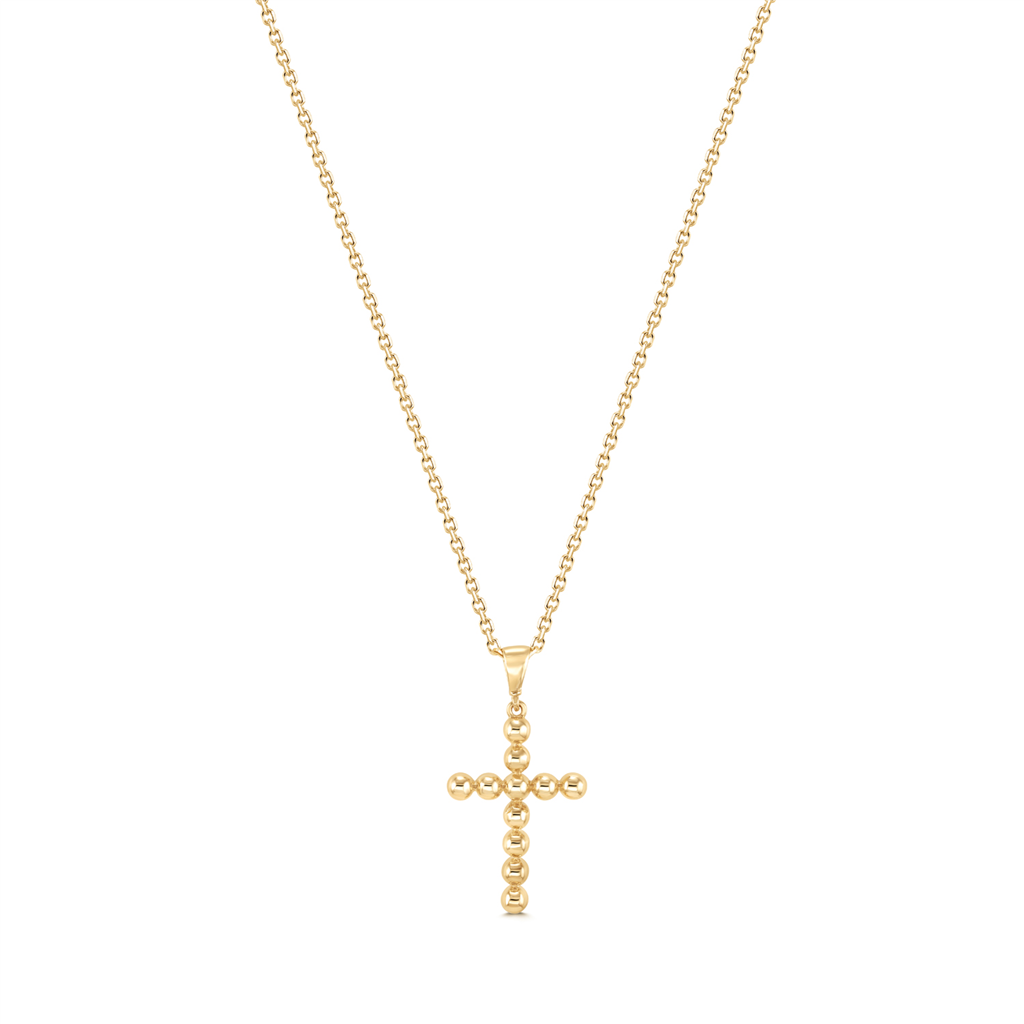 14K Yellow Gold Beaded Cross Pendant